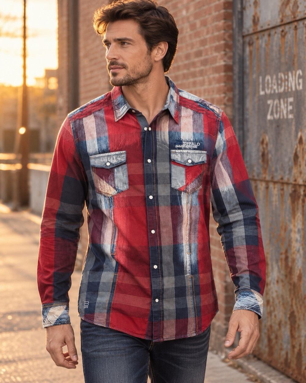 Buffalo David Bitton Men XL Red Plaid Snap Shirt Western